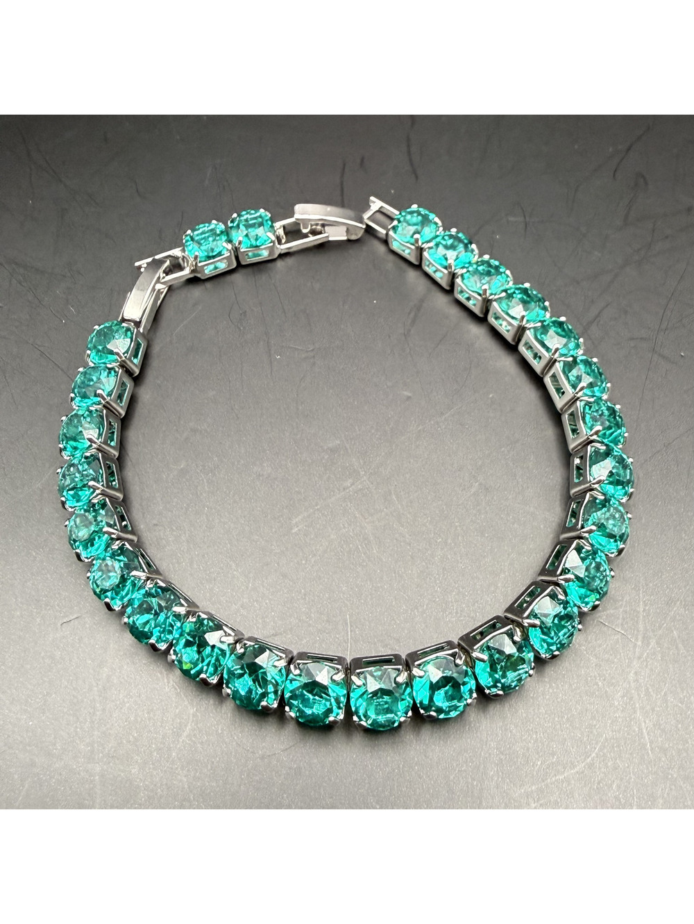 candy+clover chunky teal silver tone tennis bracelet